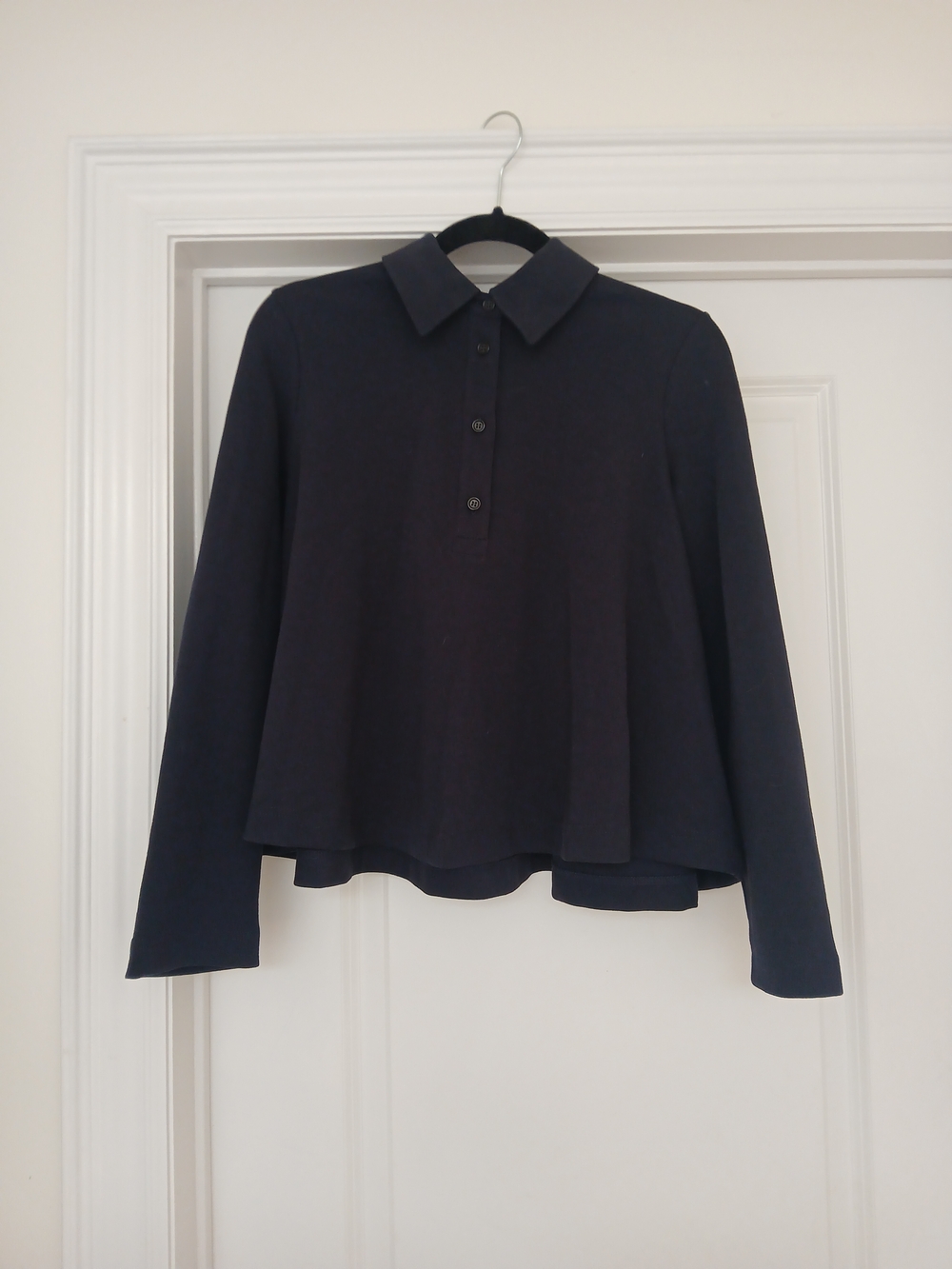COS Navy Long-Sleeve Button-Front Collared Top